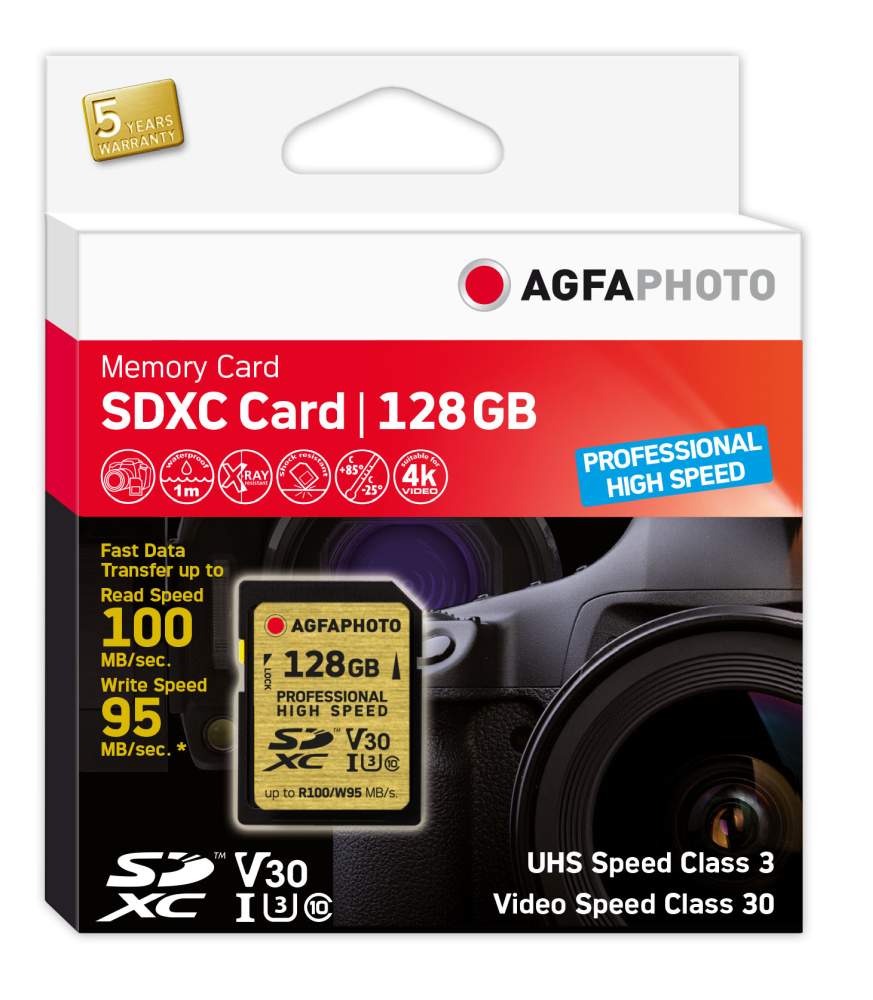 AgfaPhoto 128GB SDXC-Karte Prof. Highsp. UHS-I C10/U3/V30 95MB/100MB
