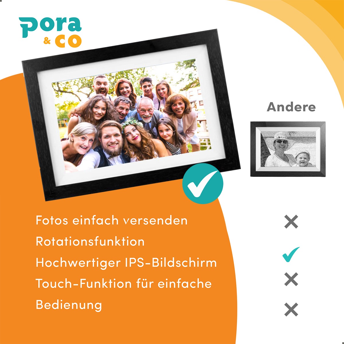 Pora 8" WF-805T-BL Holz schwarz Digitaler Bilderrahmen