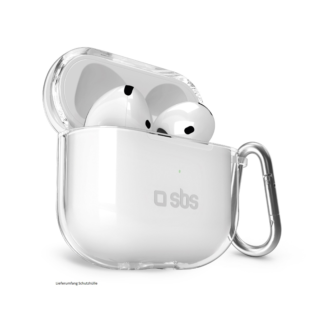 SBS TPU Case für AirPods 4 transparent Schutzhülle mit Metallkarabiner