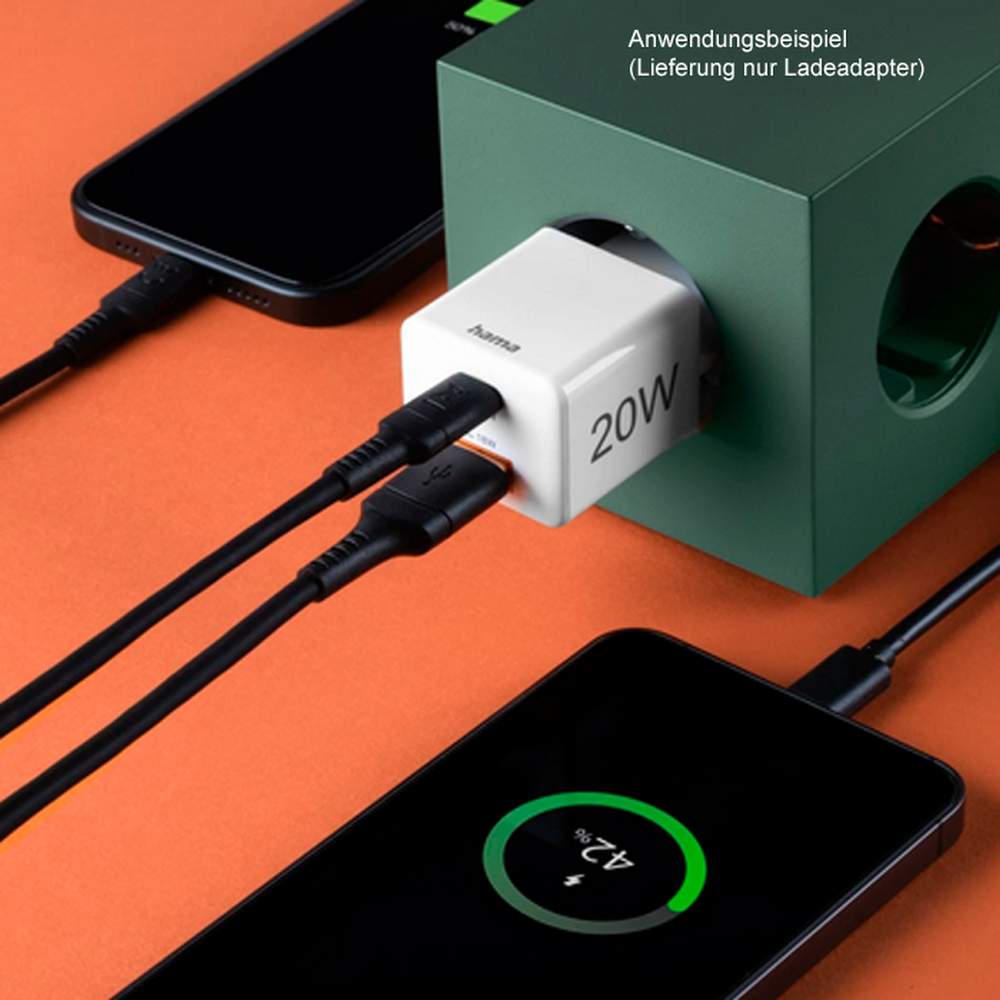 Hama 20W Schnellladegerät, 1x USB-C PD, 1x USB-A QC, Mini Ladegerät, weiß