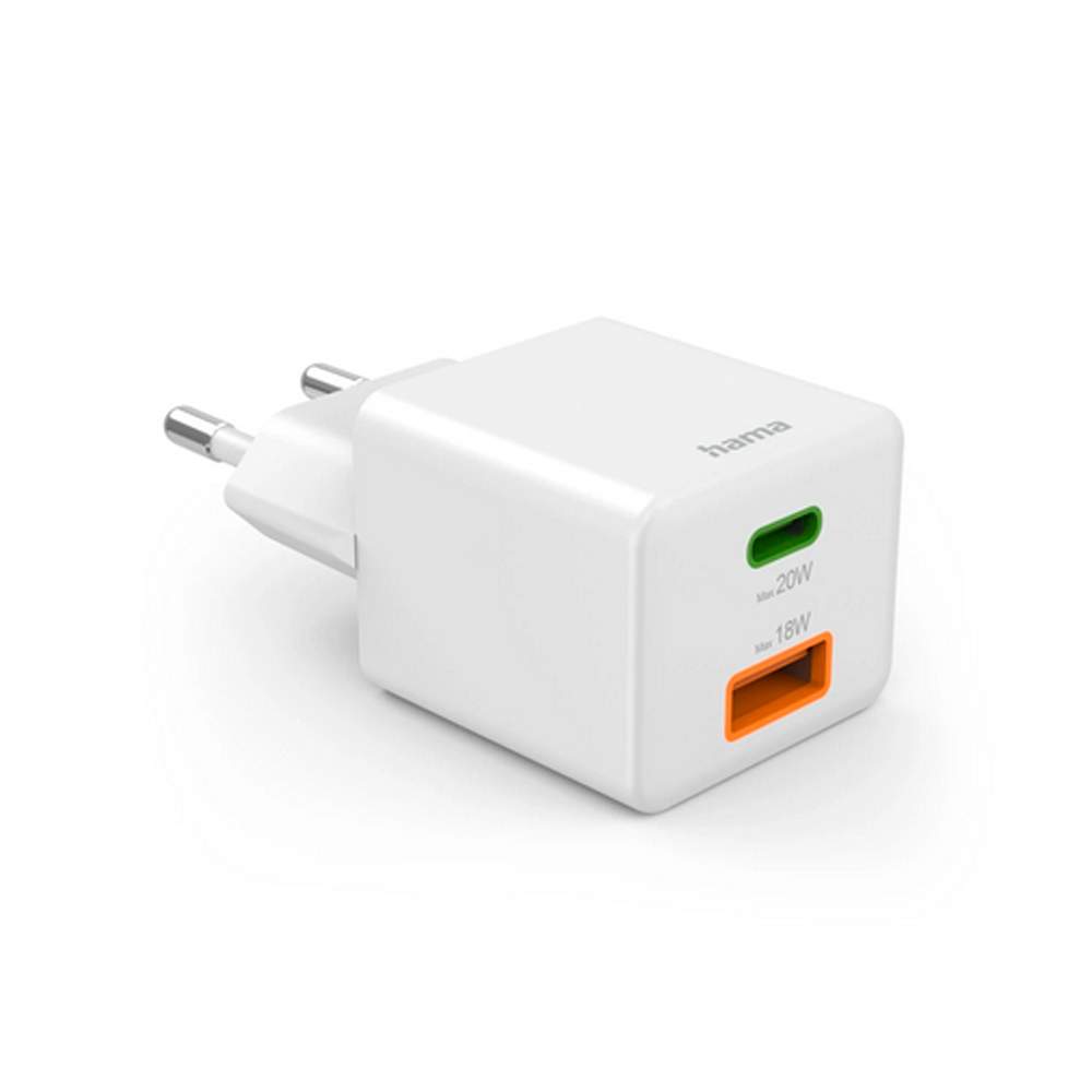 Hama 20W Schnellladegerät, 1x USB-C PD, 1x USB-A QC, Mini Ladegerät, weiß