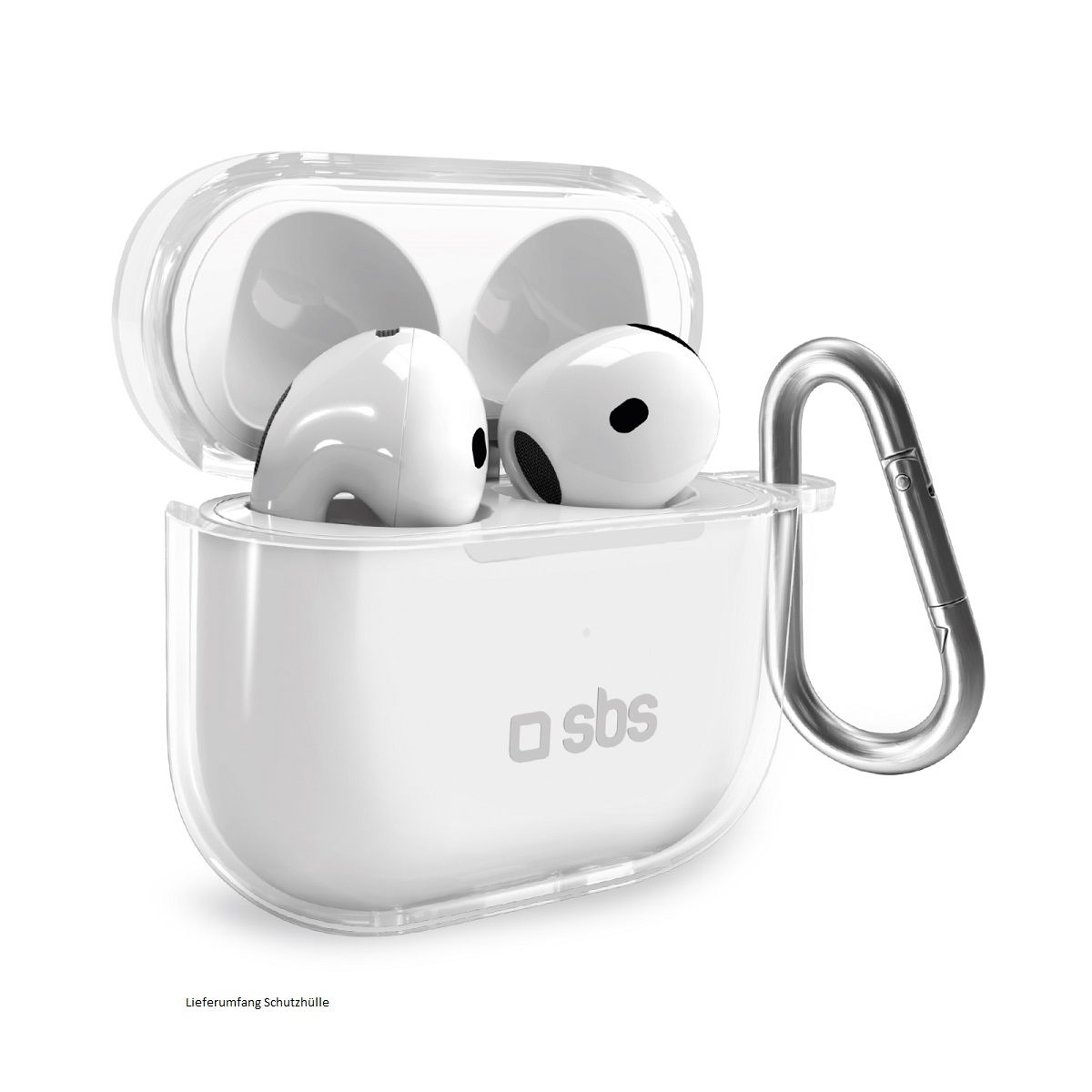 SBS TPU Case für AirPods 4 transparent Schutzhülle mit Metallkarabiner