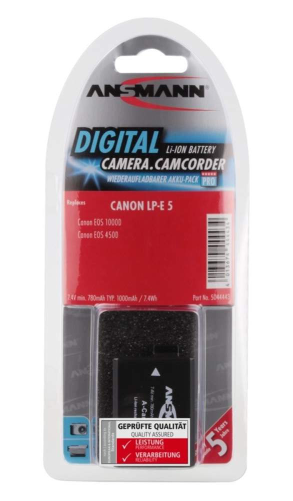 Canon Akku LPE5 450/500D baugleich Ansmann 780mAh für Canon EOS 450D/500D/1000D